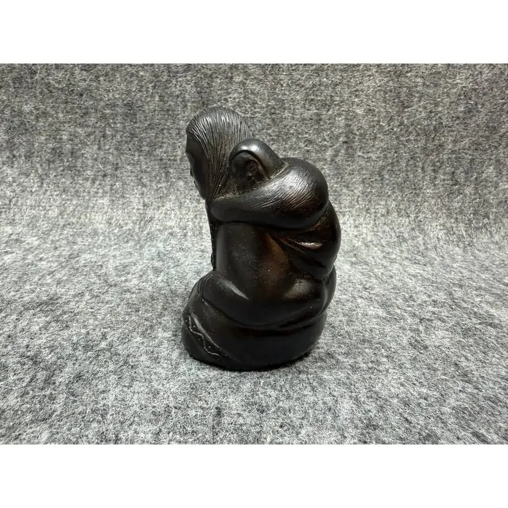 Native American Woman Carrying Child Figurine Southwest Style Black Sculpture